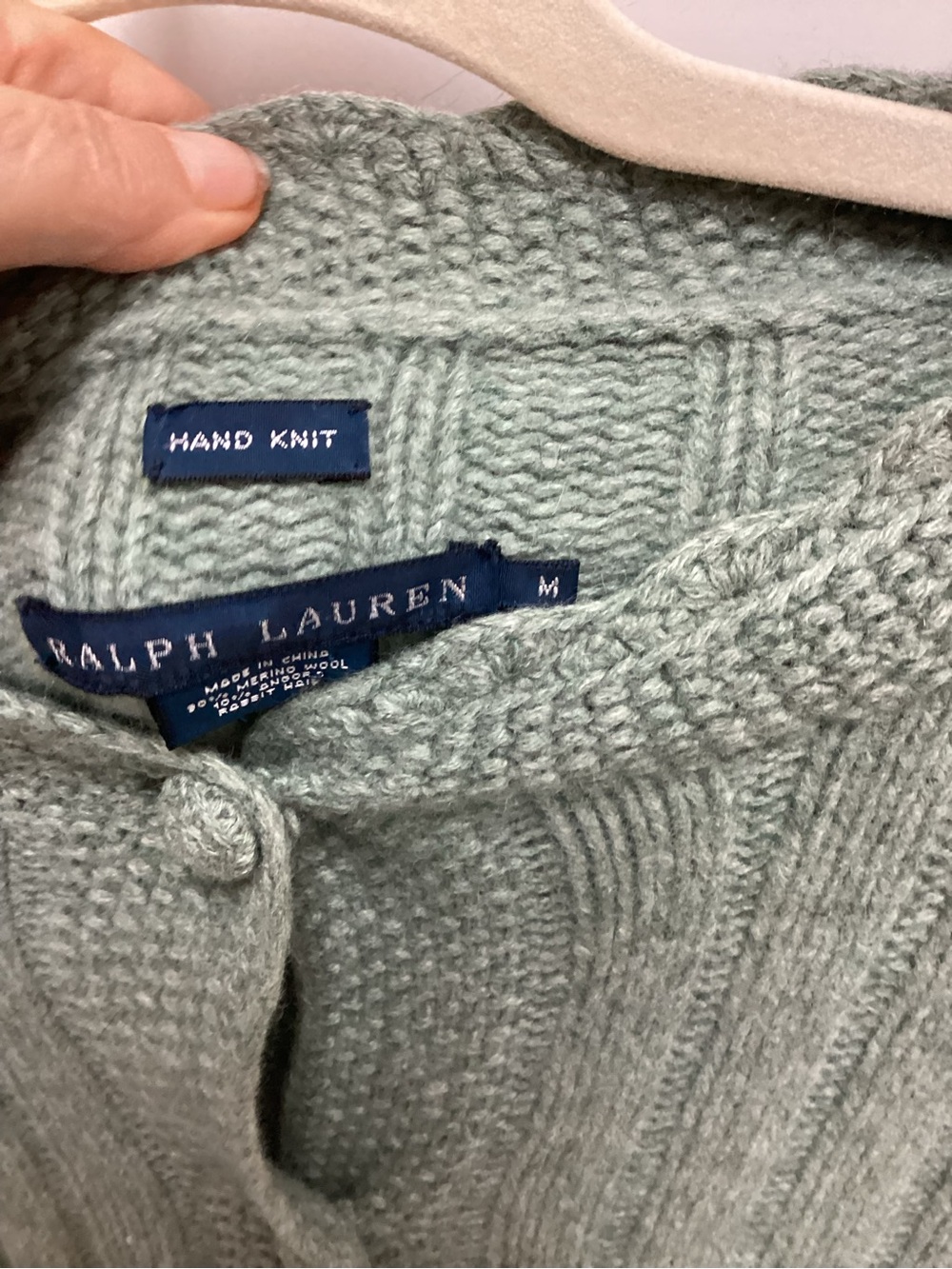 Ralph Lauren Hand Knit Merino Wool Angora Cardigan Sweater Sage Green M - Picture 6 of 8